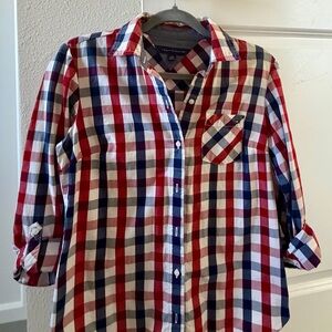 Tommy Hilfiger Red and Navy Checkered Shirt XS